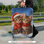 1-Piece Festive Christmas Cute Cat Snow Holiday Winter  Suitcase Luggage Cover, Stretch Protective Sleeve