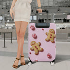 1-Piece Gingerbread Candy Pink Festive Holiday Christmas  Suitcase Luggage Cover, Stretch Protective Sleeve