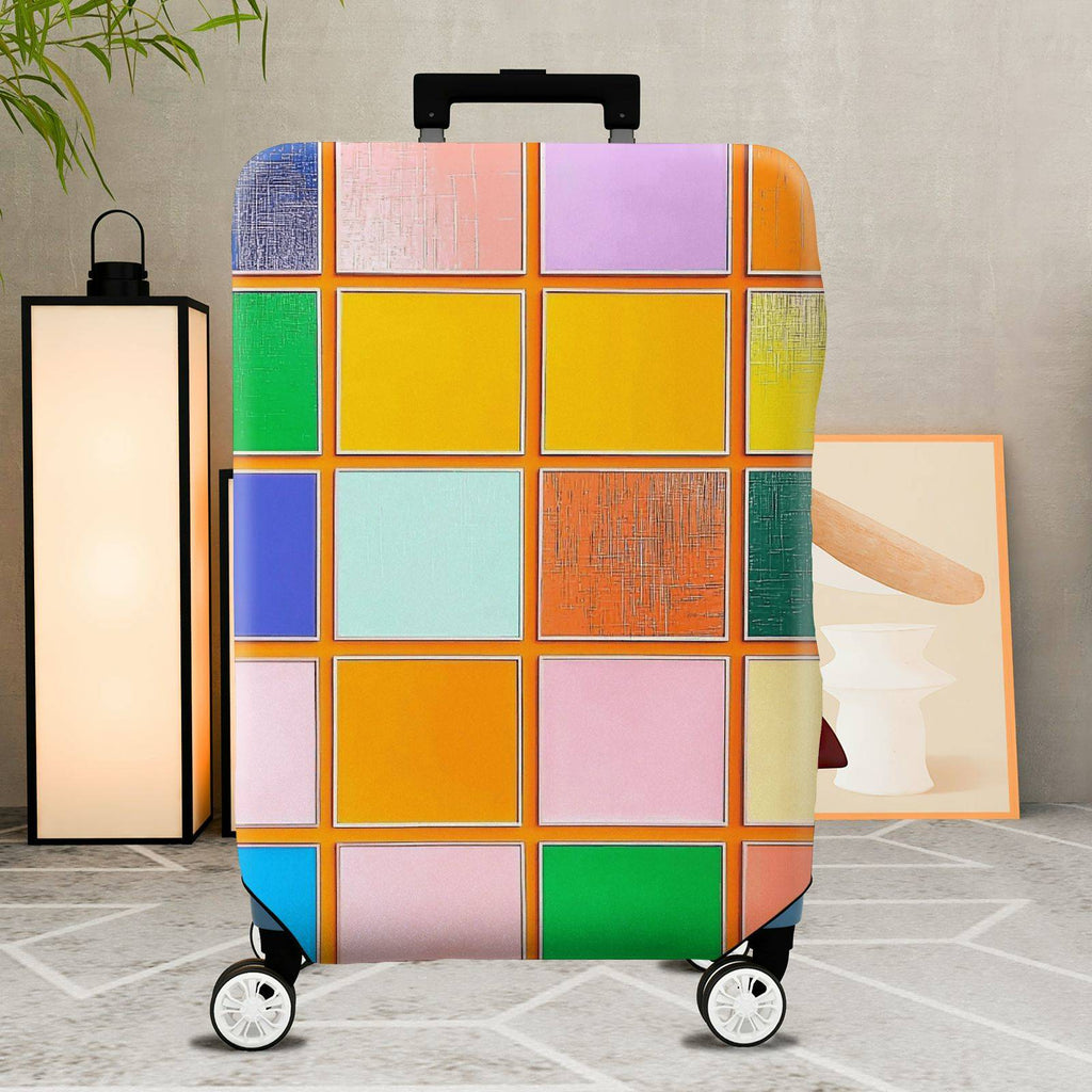 1-Piece Colorful Abstract Geometric Vibrant Pattern Square  Suitcase Luggage Cover, Stretch Protective Sleeve