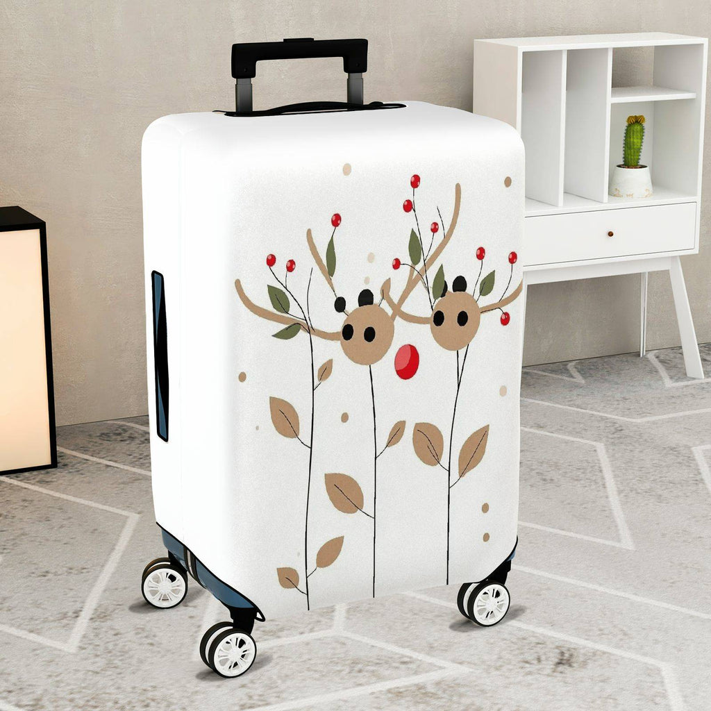 1-Piece Reindeer Leaf Berry Antler Holiday  Suitcase Luggage Cover, Stretch Protective Sleeve