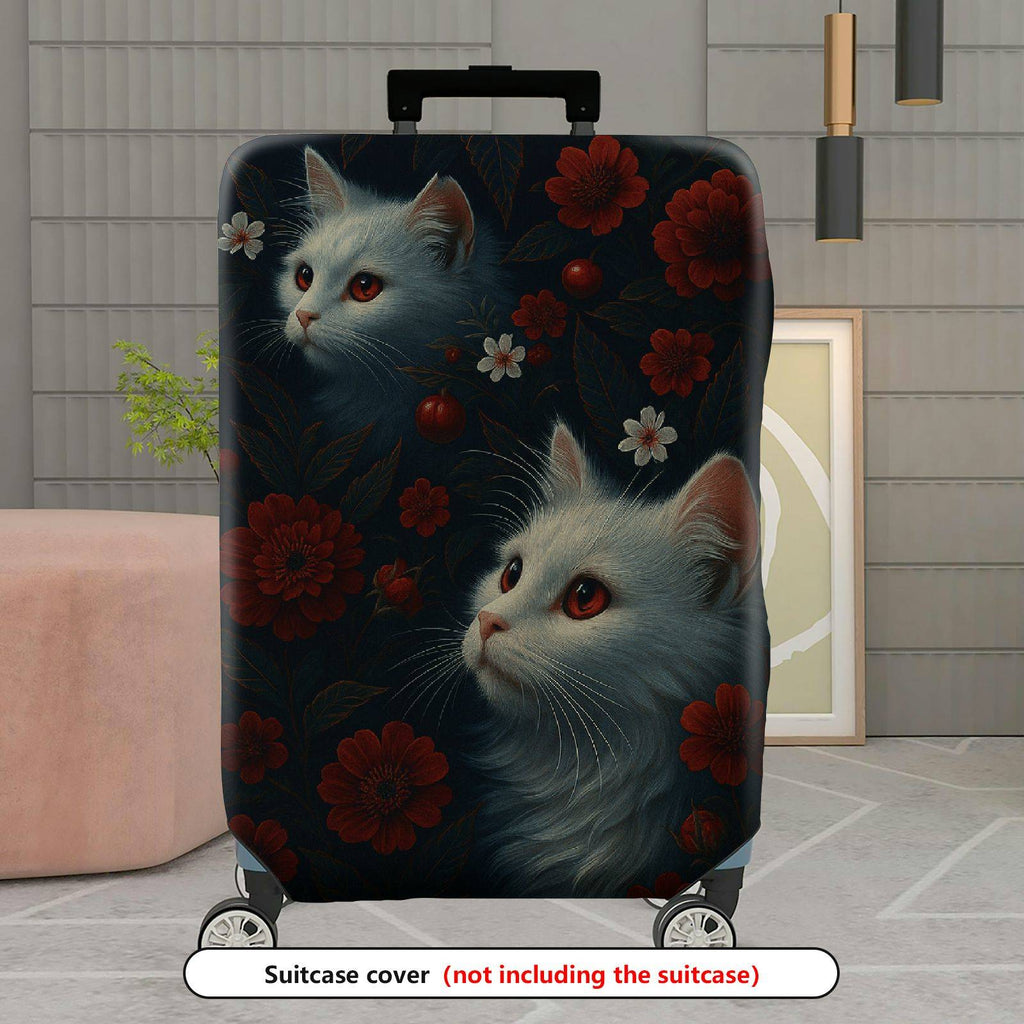 1-Piece Cat Floral Red Black White Nature Artistic Cute  Suitcase Luggage Cover, Stretch Protective Sleeve