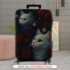 1-Piece Cat Floral Red Black White Nature Artistic Cute  Suitcase Luggage Cover, Stretch Protective Sleeve