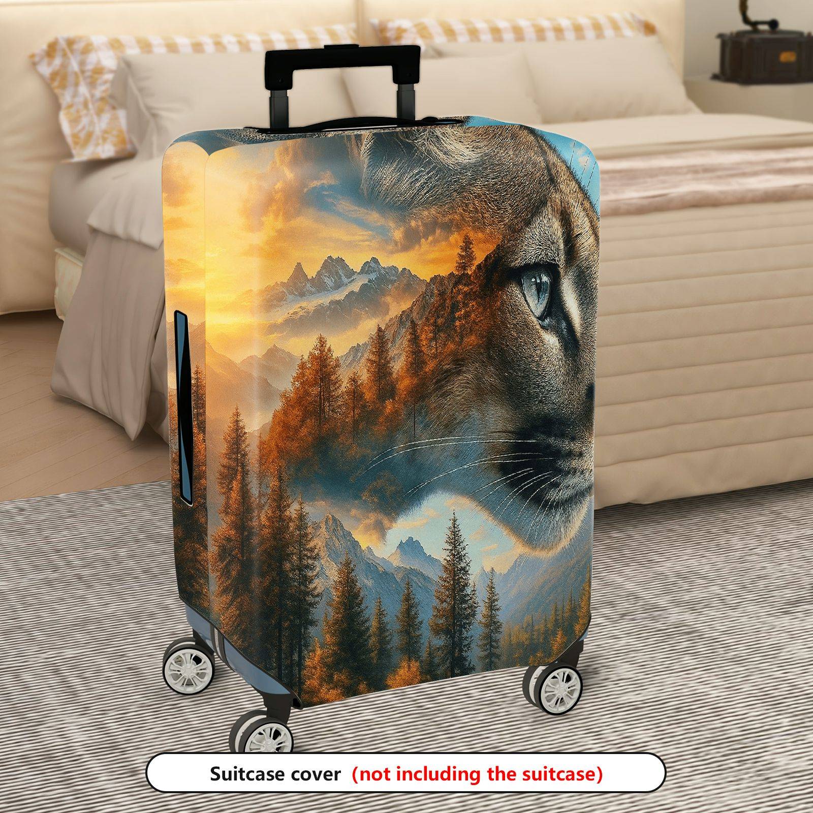 1-Piece Mountain Forest Animal Cat Landscape Nature  Suitcase Luggage Cover, Stretch Protective Sleeve