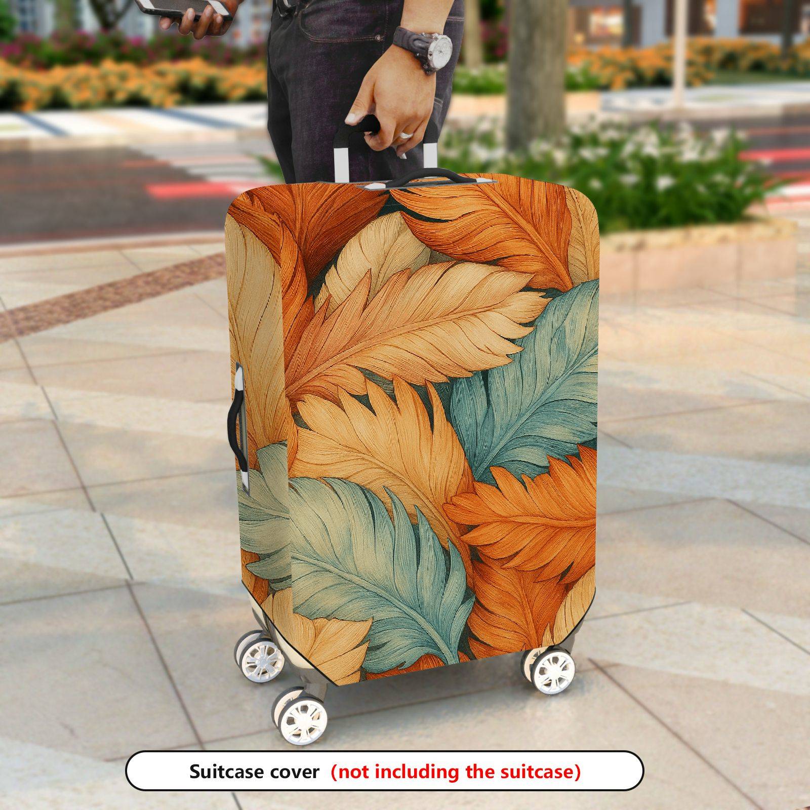 1-Piece Autumn Leaf Pattern Colorful Decorative Artistic Feather  Suitcase Luggage Cover, Stretch Protective Sleeve