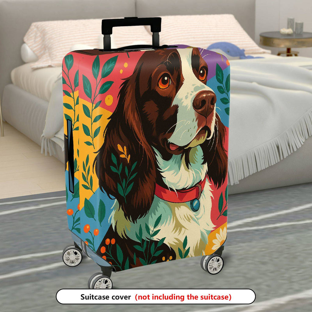 1-Piece Dog Floral Colorful Artistic Pet Travel Holiday  Suitcase Luggage Cover, Stretch Protective Sleeve
