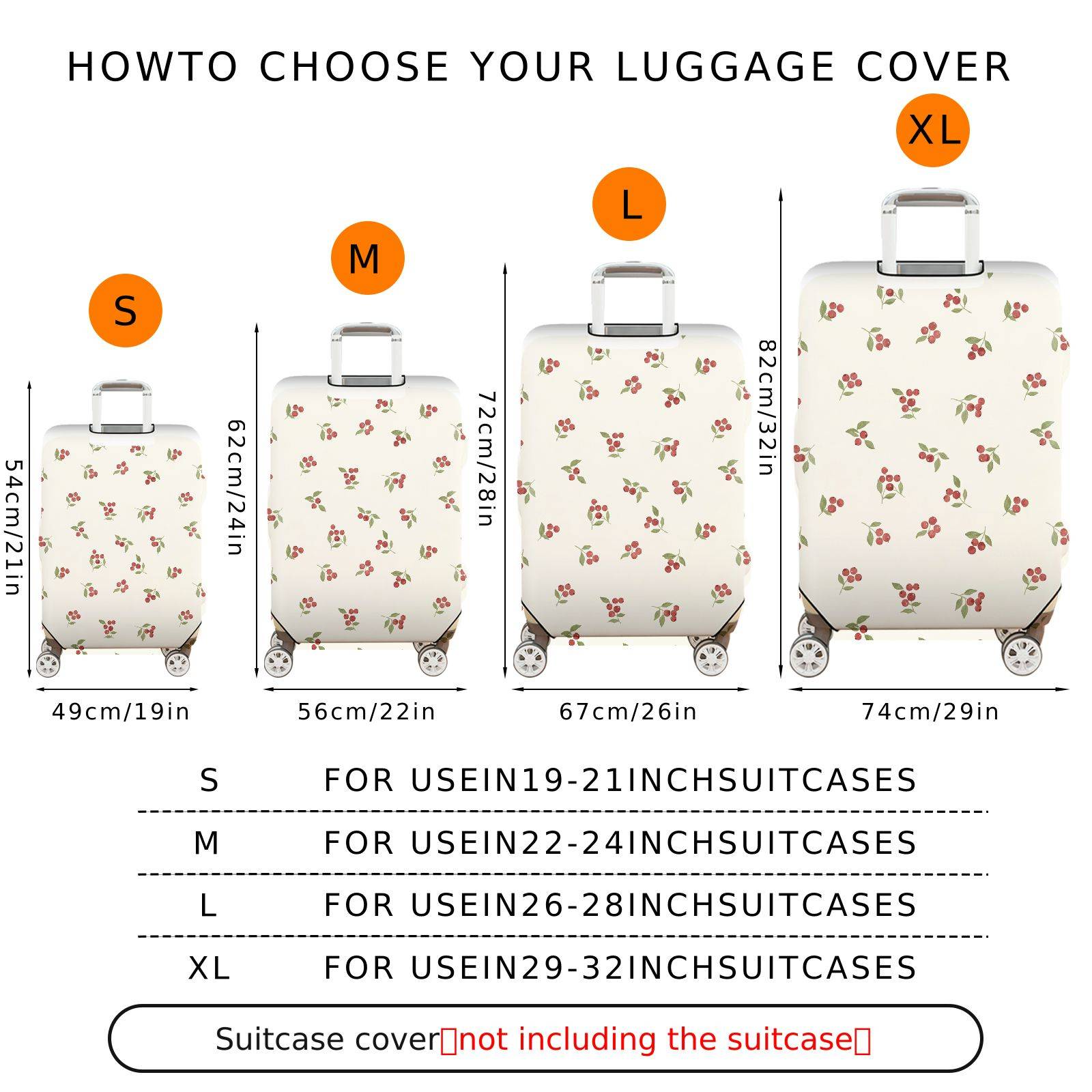 1-Piece Floral Red Berry Green Leaf Holiday Decorative  Suitcase Luggage Cover, Stretch Protective Sleeve