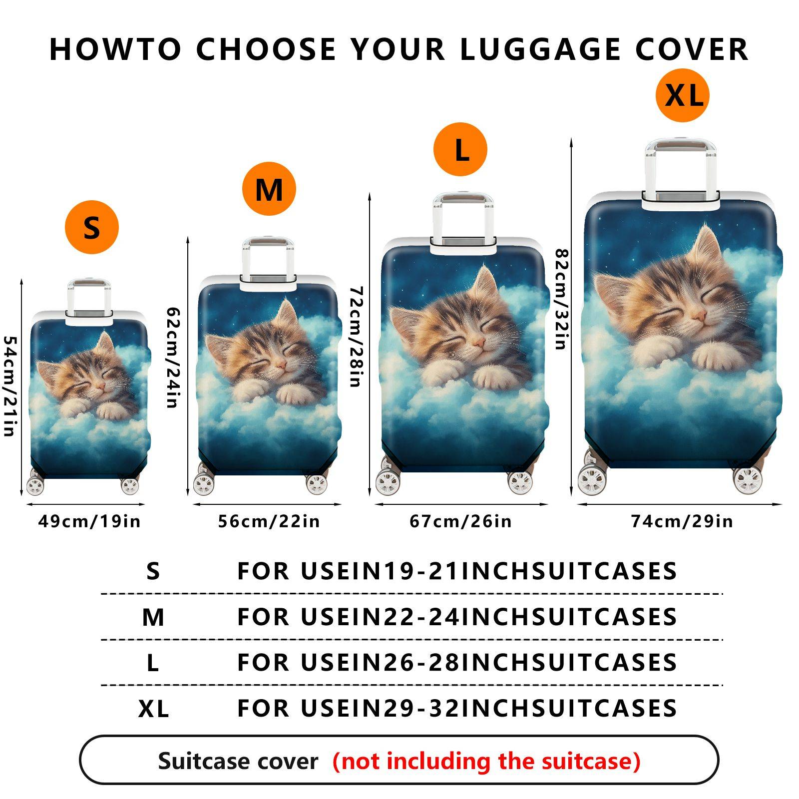 1-Piece Cute Sleepy Kitten Cloud Starry Dream  Suitcase Luggage Cover, Stretch Protective Sleeve