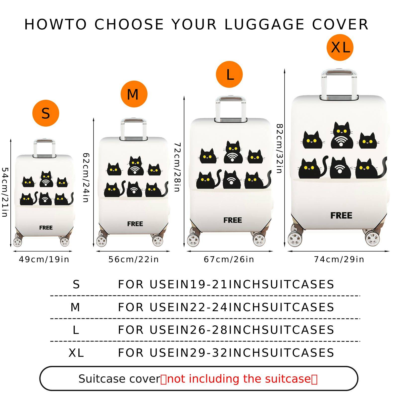 1-Piece Cute Cat Wi-Fi  Graphic Fun Stylish  Suitcase Luggage Cover, Stretch Protective Sleeve