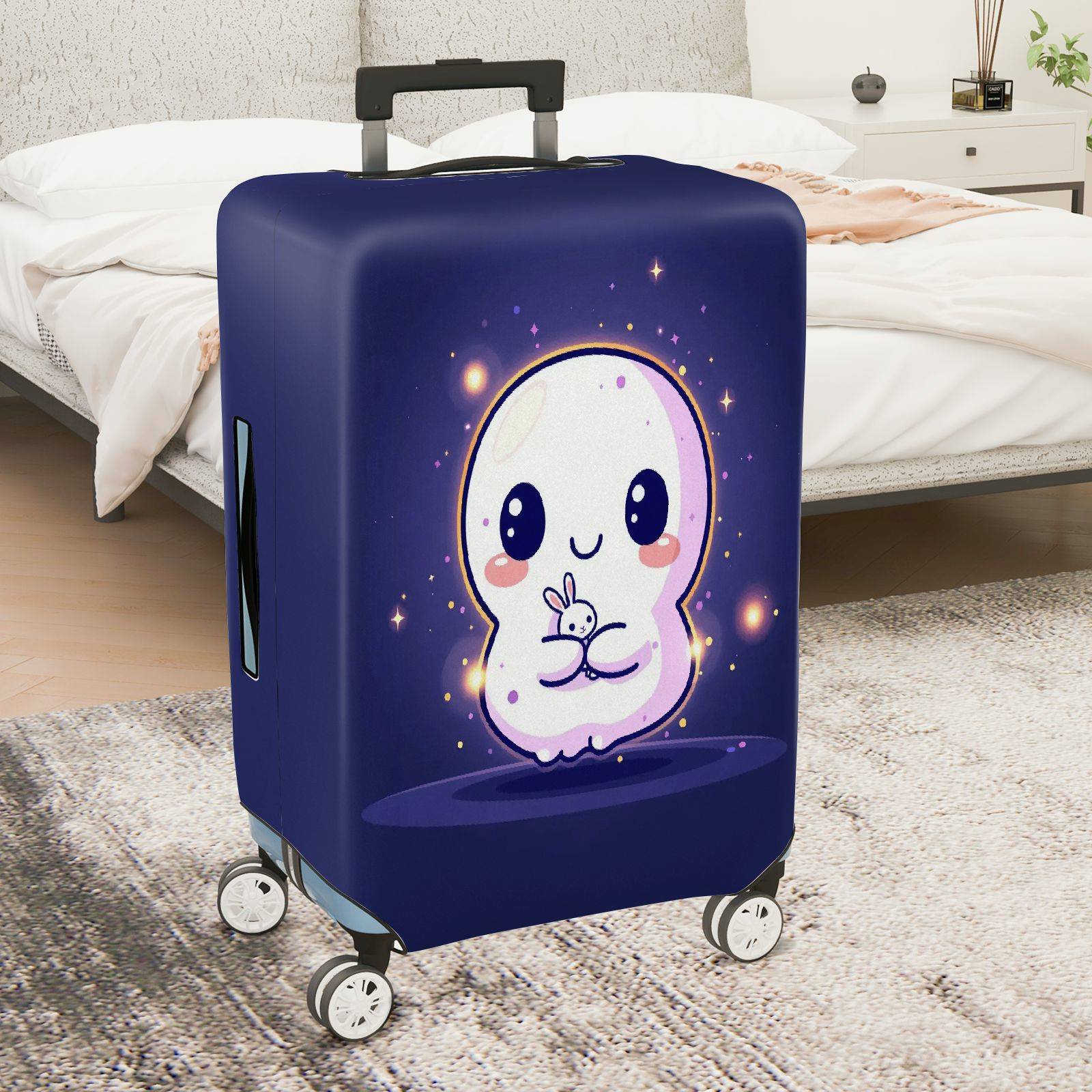 1-Piece Cute Ghost  Purple Starry Night Fantasy  Suitcase Luggage Cover, Stretch Protective Sleeve