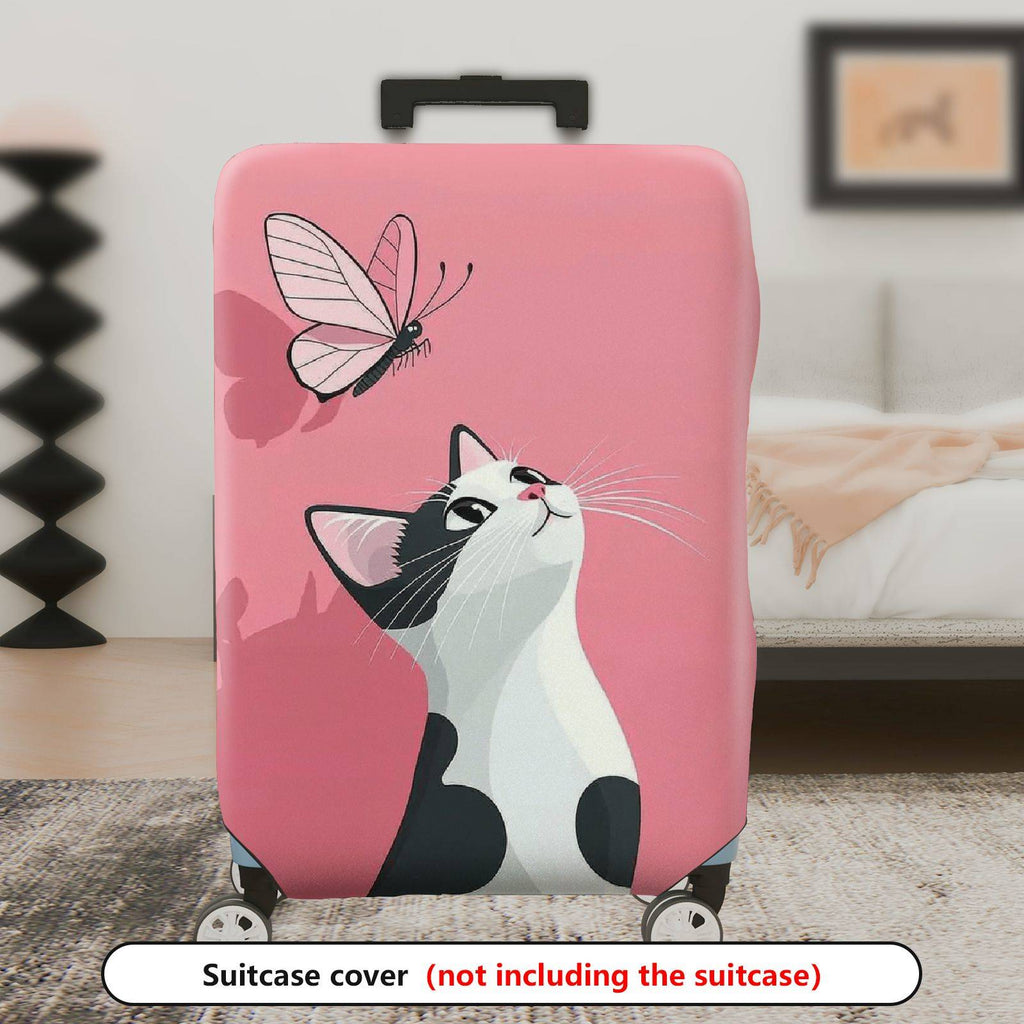 1-Piece Pink Cat Butterfly Cute Whimsical Fun  Suitcase Luggage Cover, Stretch Protective Sleeve