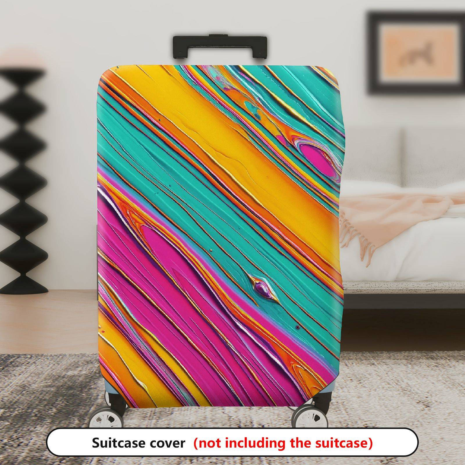 1-Piece Abstract Vivid Colorful Striped Artistic  Suitcase Luggage Cover, Stretch Protective Sleeve