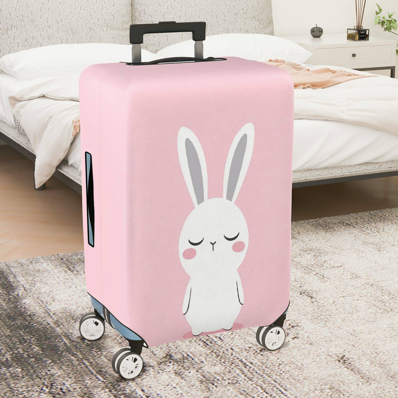 1-Piece Pink Cute Bunny  Animal Travel  Suitcase Luggage Cover, Stretch Protective Sleeve