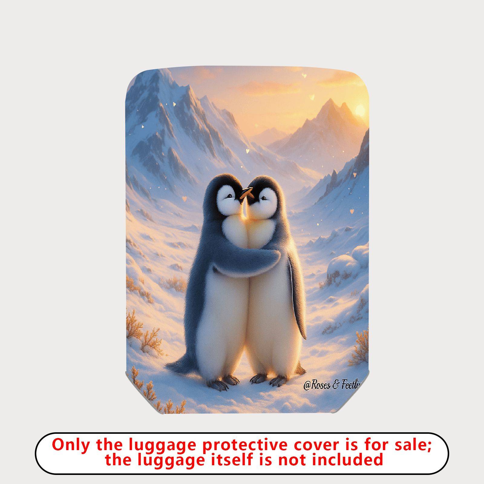 1-Piece Cute Penguin Snow Winter Mountain Romantic  Suitcase Luggage Cover, Stretch Protective Sleeve