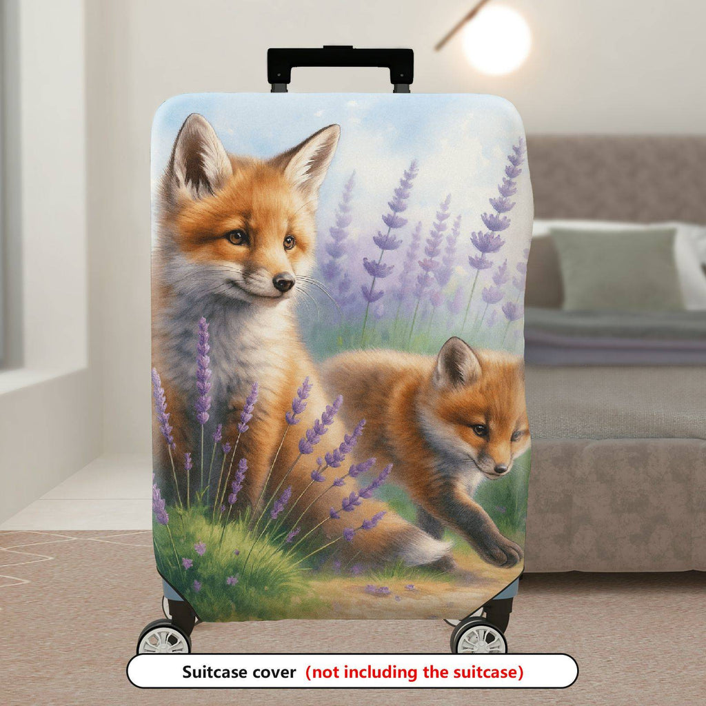 1-Piece Animals Lavender Nature Fox Scenic  Suitcase Luggage Cover, Stretch Protective Sleeve