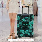 1-Piece Black Cat Green Rose Floral Art  Design  Suitcase Luggage Cover, Stretch Protective Sleeve