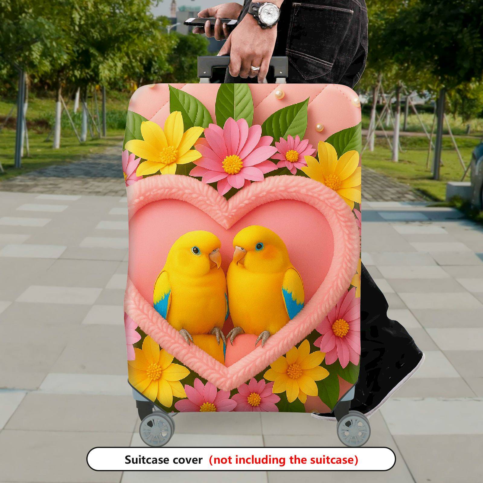 1-Piece Love Bird Floral Heart Romantic Colorful  Suitcase Luggage Cover, Stretch Protective Sleeve