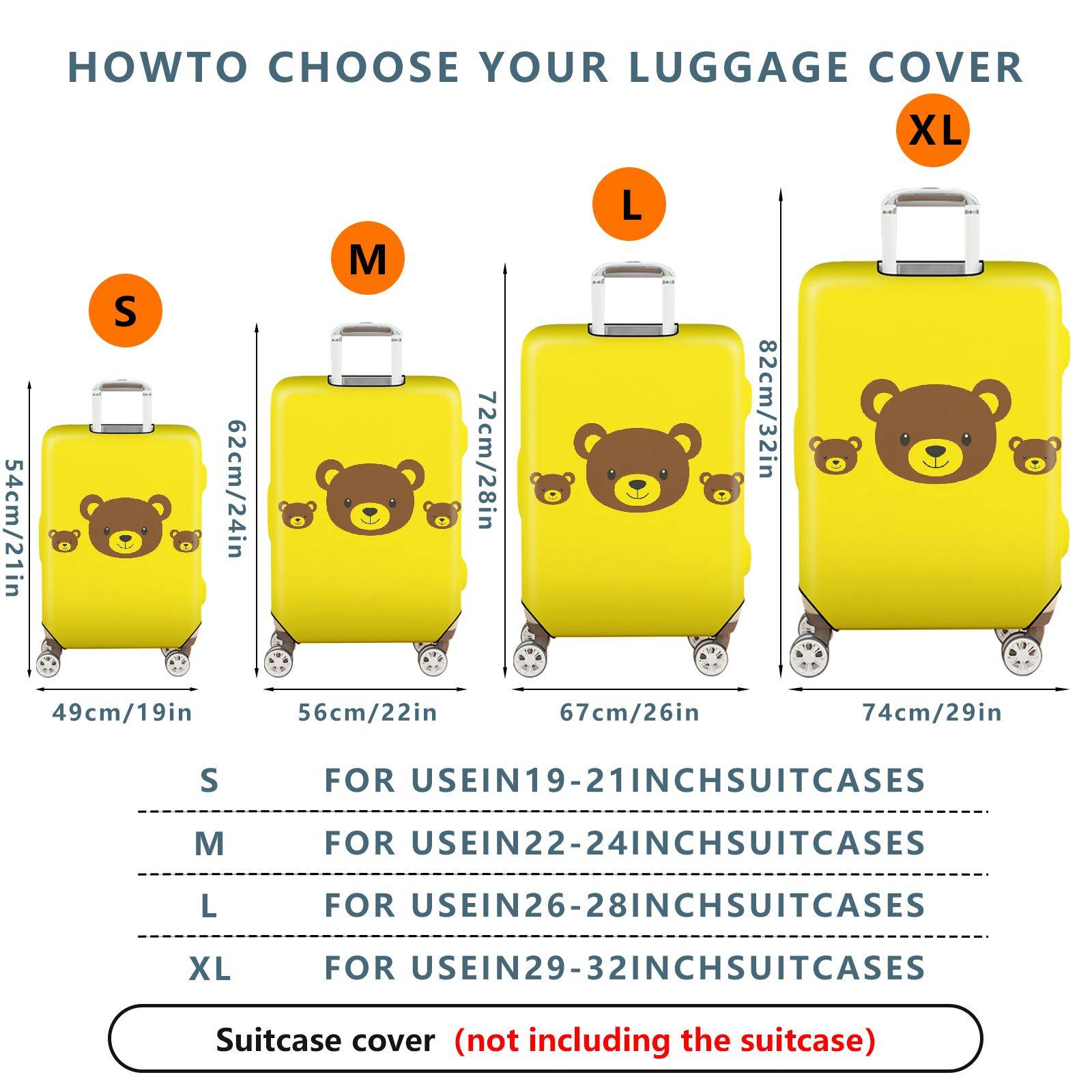 1-Piece Cute  Bear Yellow Animal Pattern  Suitcase Luggage Cover, Stretch Protective Sleeve