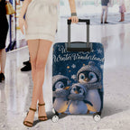 1-Piece Winter Wonderland Penguin Snowflake Blue Cute  Suitcase Luggage Cover, Stretch Protective Sleeve