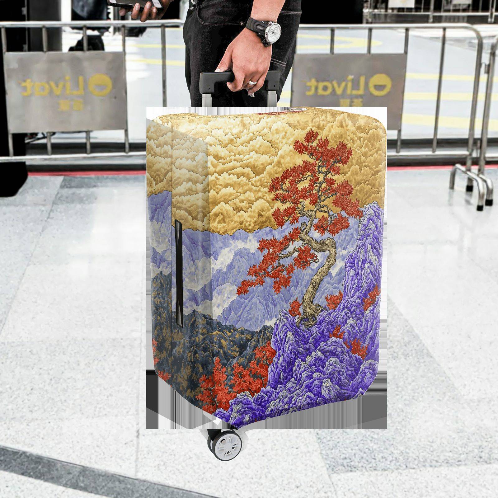 1-Piece Landscape Tree Red Mountain Cloud  Suitcase Luggage Cover, Stretch Protective Sleeve