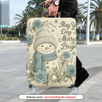 1-Piece Snowman Winter Holiday Christmas Floral Star  Suitcase Luggage Cover, Stretch Protective Sleeve