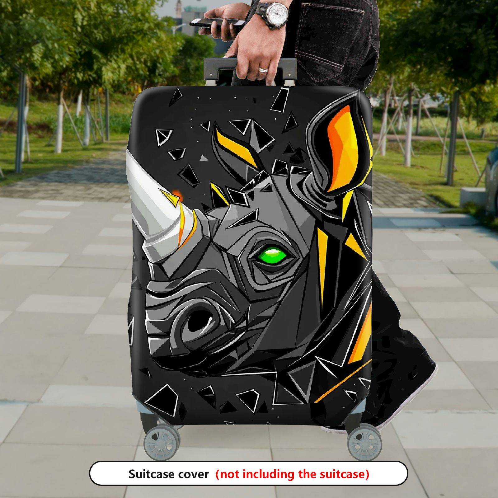 1-Piece Abstract Geometric Animal Horns Colorful Eye Rhino  Suitcase Luggage Cover, Stretch Protective Sleeve