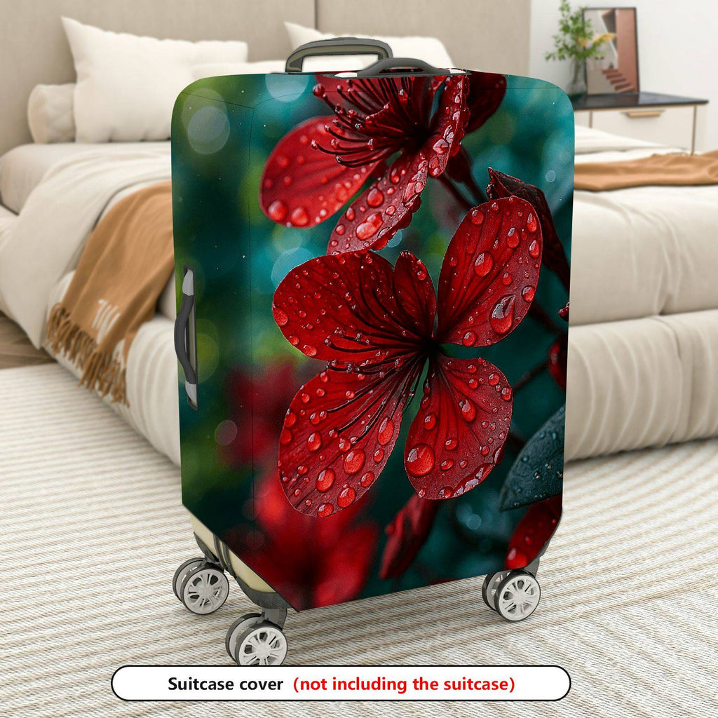 1-Piece Red Flower Nature Raindrop Floral Art Botanical  Suitcase Luggage Cover, Stretch Protective Sleeve