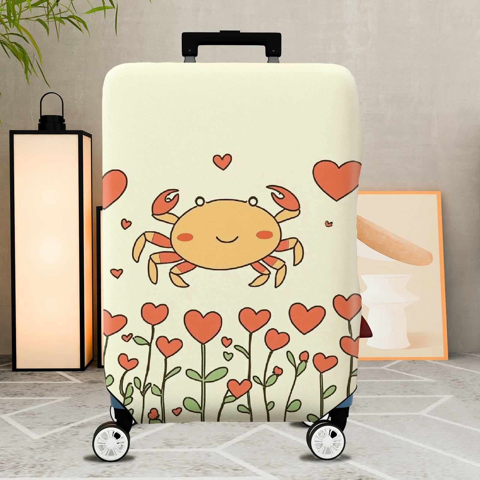 1-Piece Cute  Crab Love Heart Flower Pattern  Suitcase Luggage Cover, Stretch Protective Sleeve