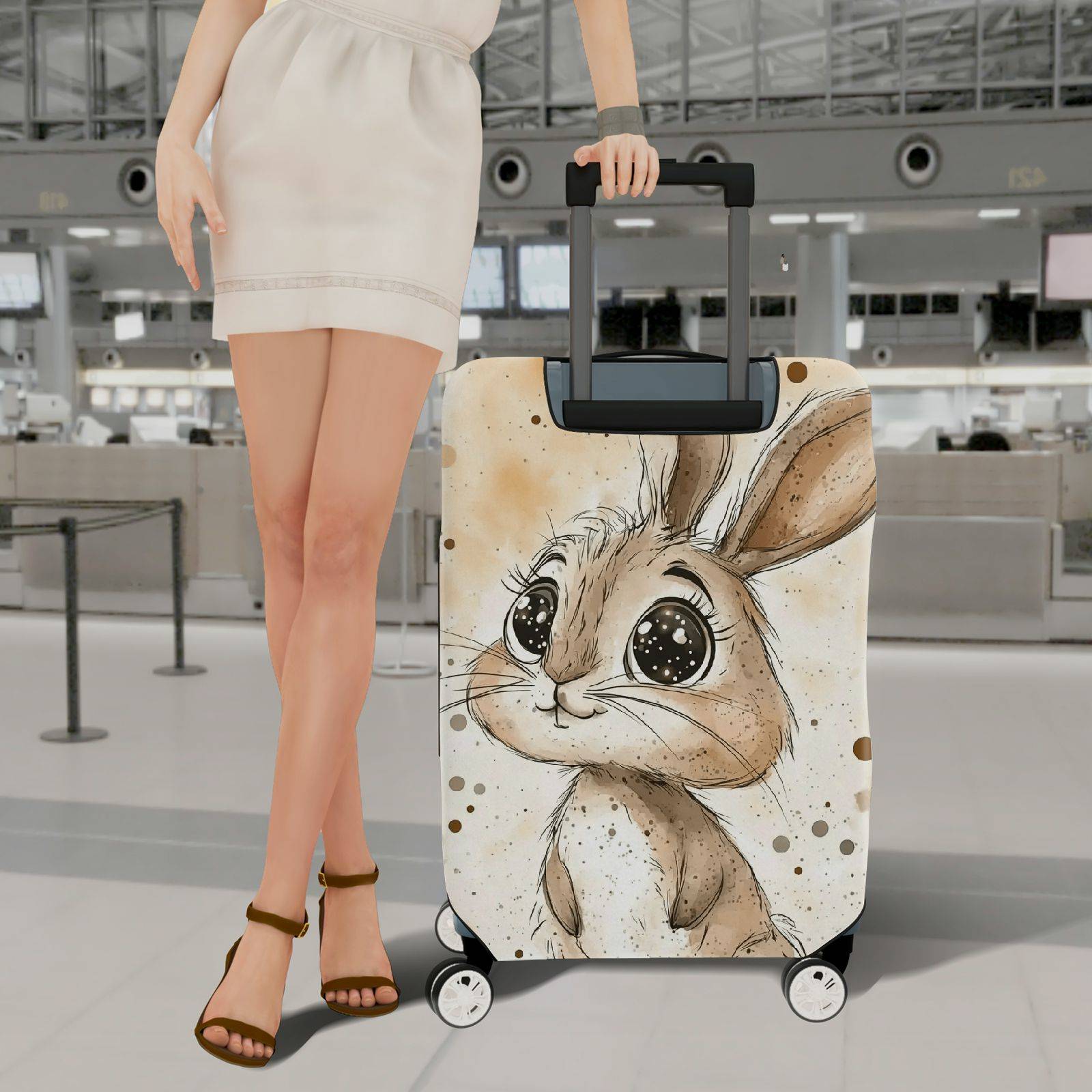 1-Piece Cute Animal  Bunny Polka Dot Watercolor  Suitcase Luggage Cover, Stretch Protective Sleeve