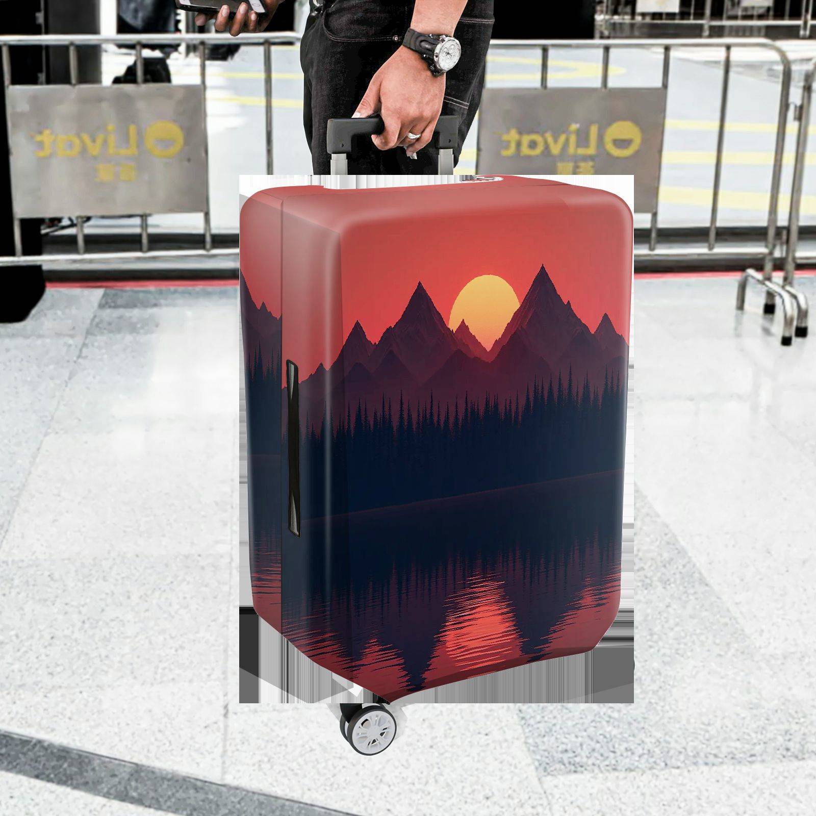1-Piece Sunset Mountain Forest Landscape Travel  Suitcase Luggage Cover, Stretch Protective Sleeve