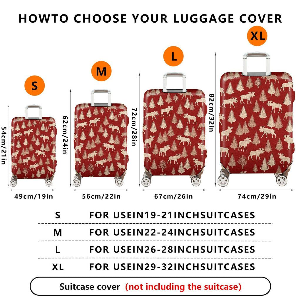1-Piece Elk Tree Forest Red Holiday Festive  Suitcase Luggage Cover, Stretch Protective Sleeve