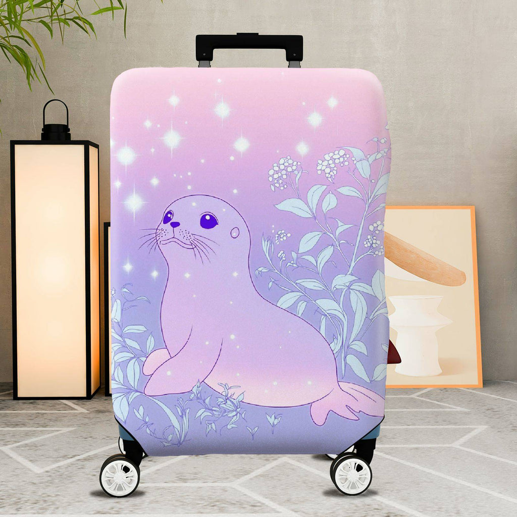 1-Piece Cute Seal Starry Floral Pastel Gradient Magical  Suitcase Luggage Cover, Stretch Protective Sleeve