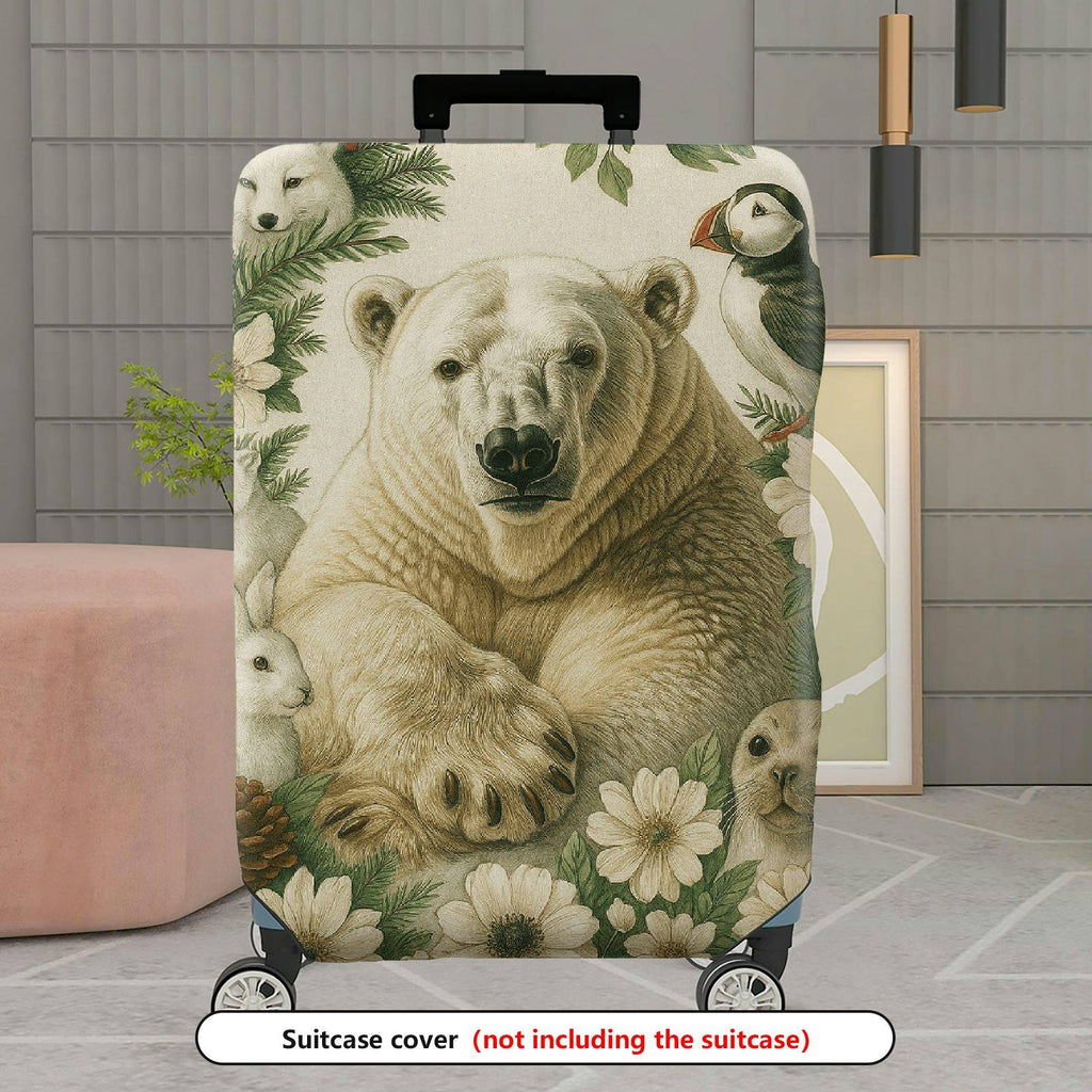 1-Piece Animal Forest Nature Floral Bear Scenic  Suitcase Luggage Cover, Stretch Protective Sleeve