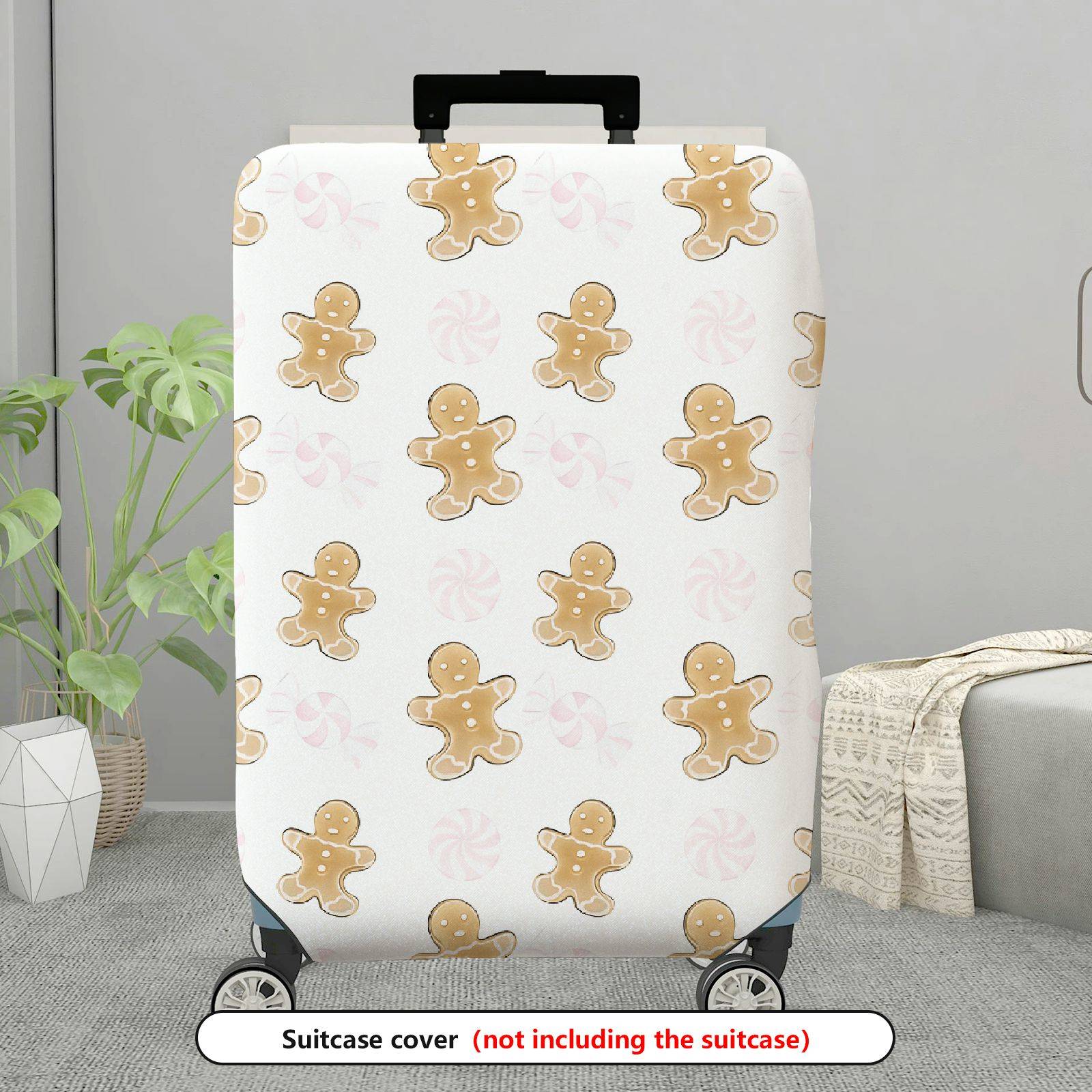 1-Piece Gingerbread Candy Christmas Holiday Festive  Suitcase Luggage Cover, Stretch Protective Sleeve