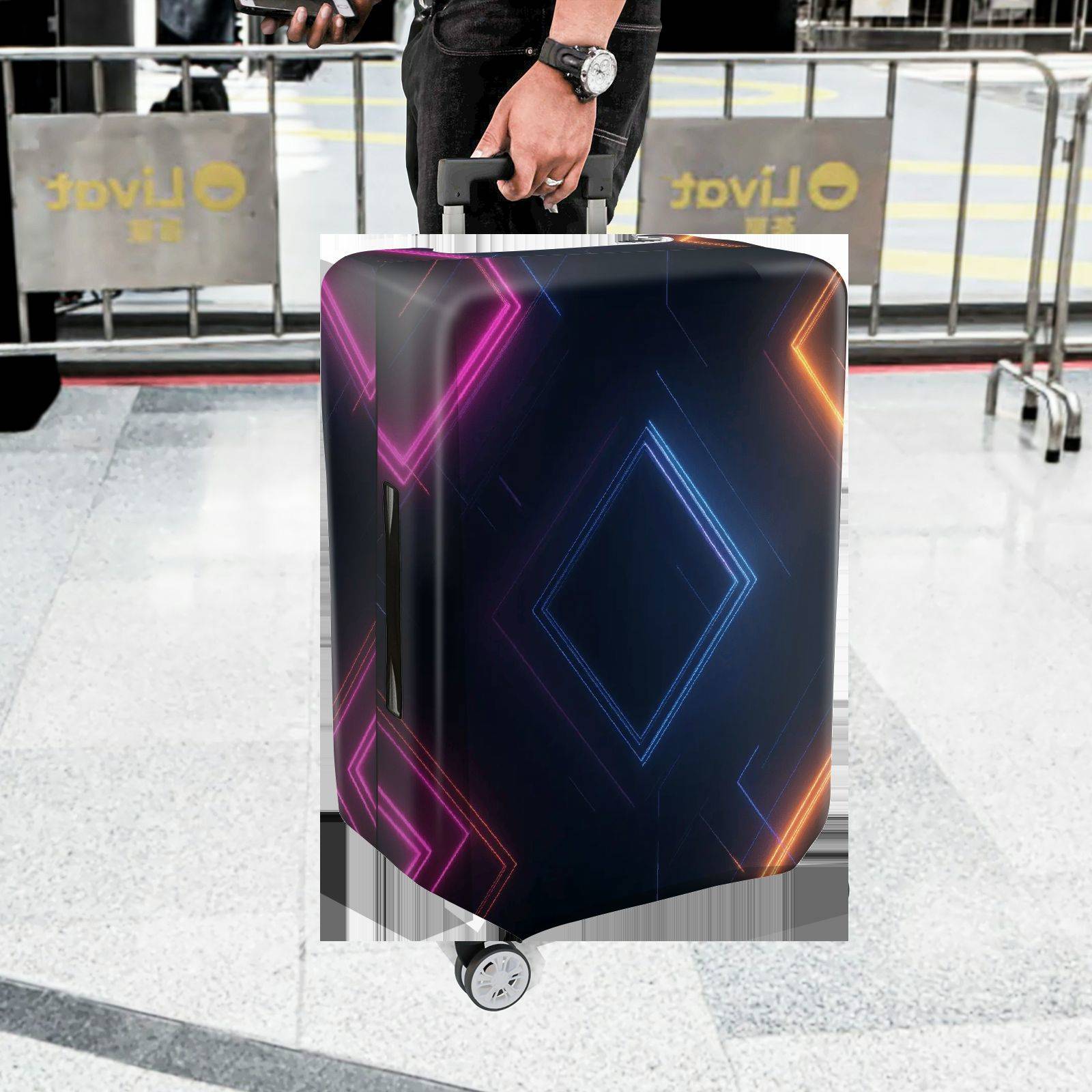 1-Piece Geometric  Diamond Pattern Colorful Glowing Abstract  Suitcase Luggage Cover, Stretch Protective Sleeve