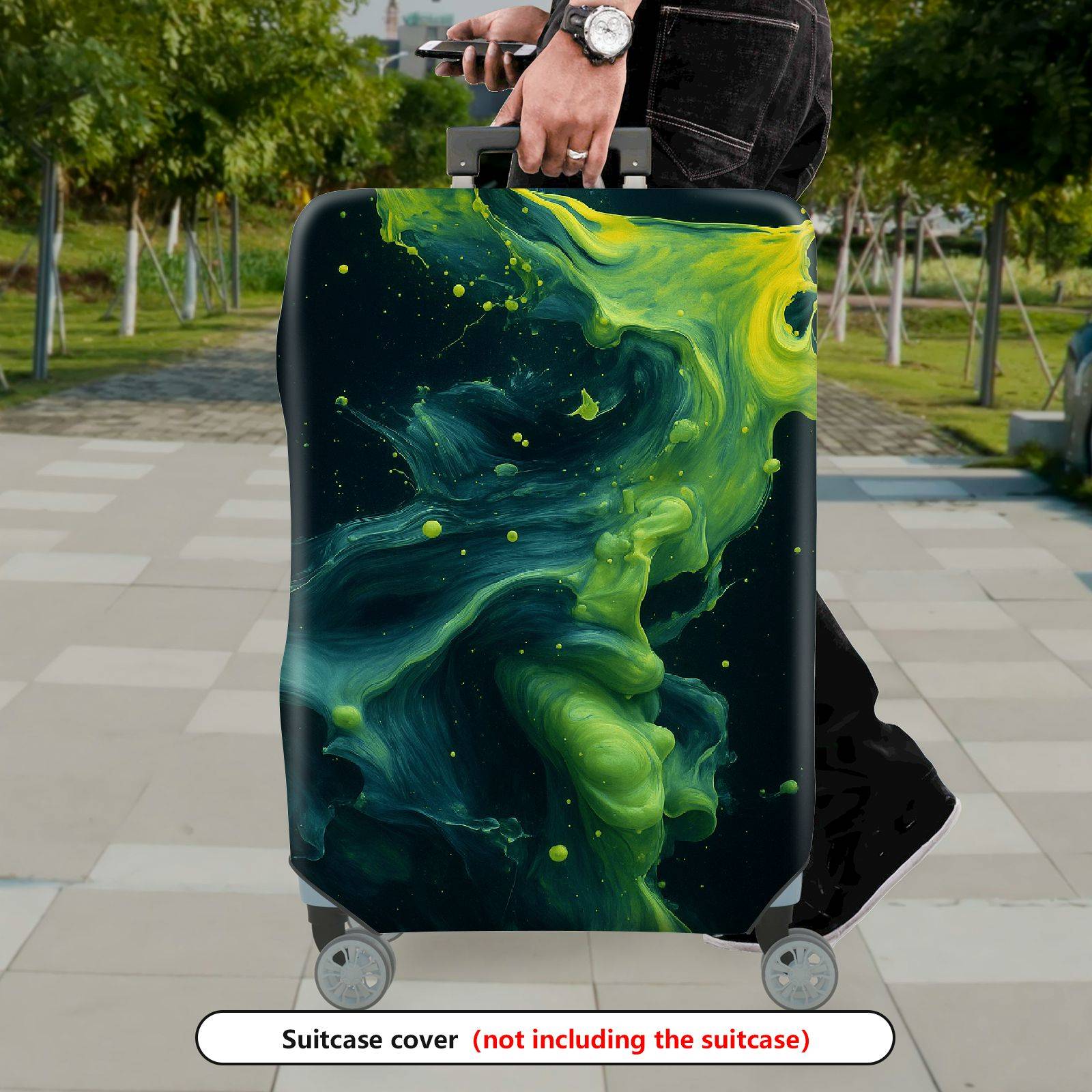 1-Piece Abstract Swirl Splash Green Black Artistic  Suitcase Luggage Cover, Stretch Protective Sleeve