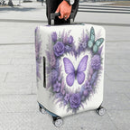 1-Piece Purple Butterfly Floral Rose Lavender Artistic  Suitcase Luggage Cover, Stretch Protective Sleeve