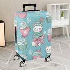 1-Piece Cute Cat Snowflake Cupcake Winter Christmas  Suitcase Luggage Cover, Stretch Protective Sleeve