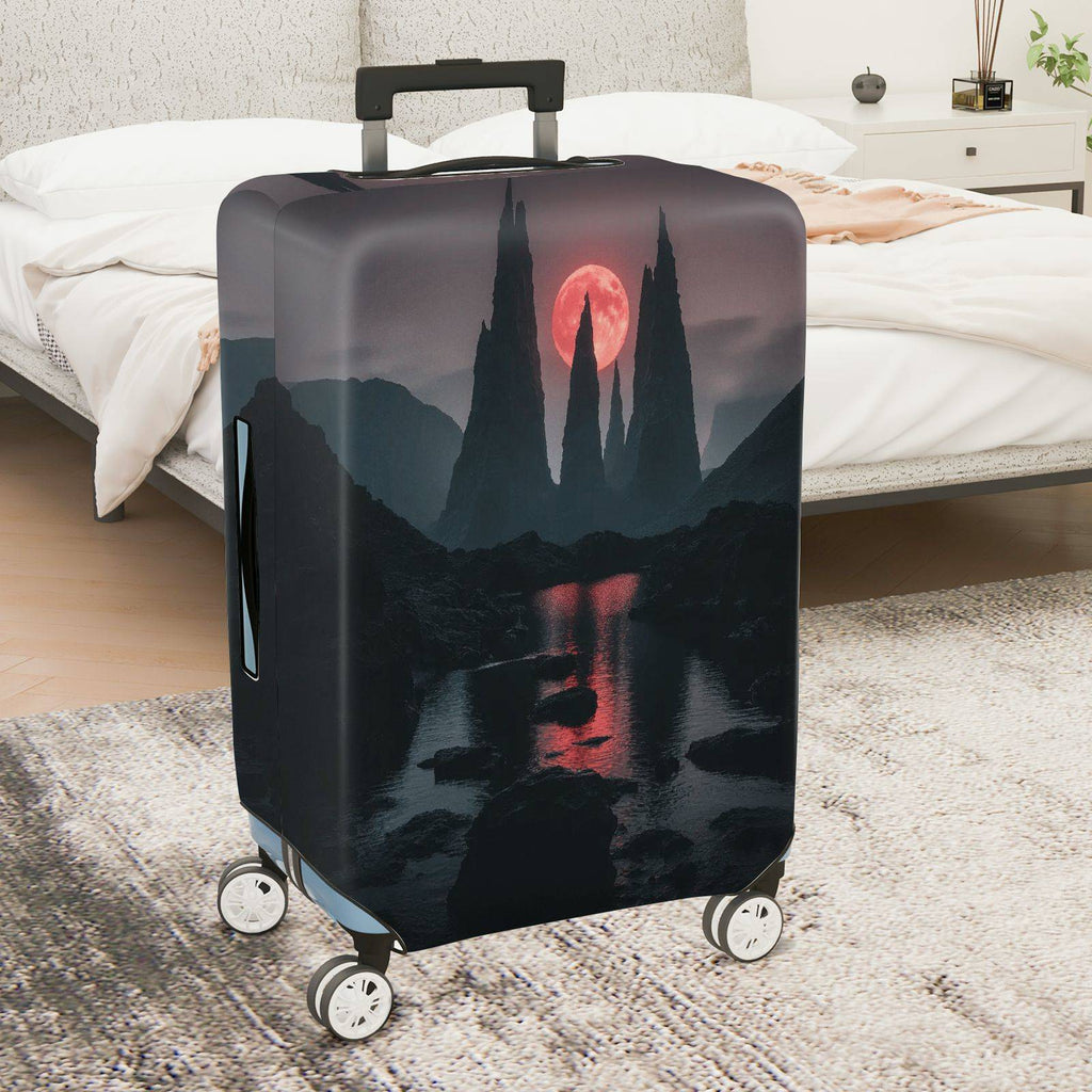 1-Piece Fantasy Landscape Red Moon Night Sky Mountain Reflection  Suitcase Luggage Cover, Stretch Protective Sleeve