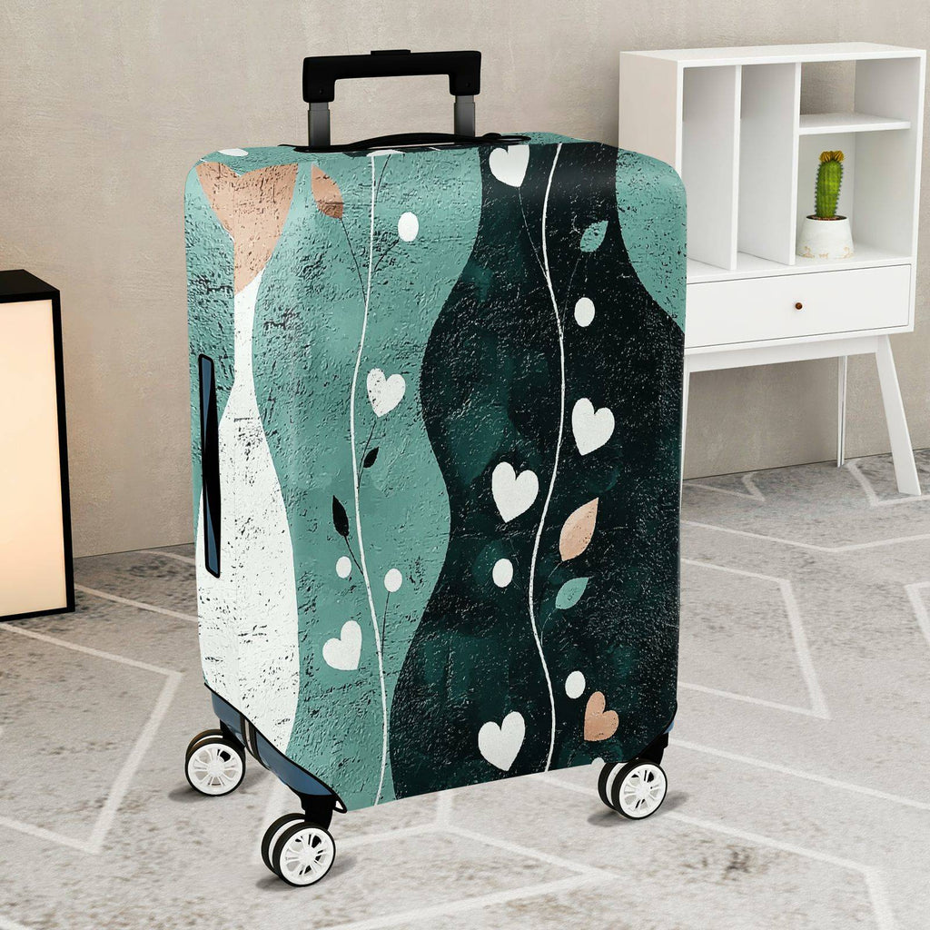 1-Piece Abstract Heart Leaf Artistic Pastel Green Decorative  Suitcase Luggage Cover, Stretch Protective Sleeve