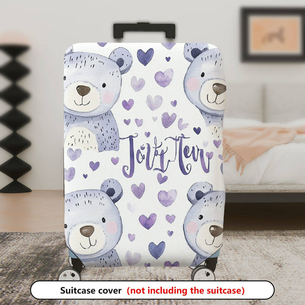 1-Piece Cute Bear Purple Heart  Travel  Suitcase Luggage Cover, Stretch Protective Sleeve