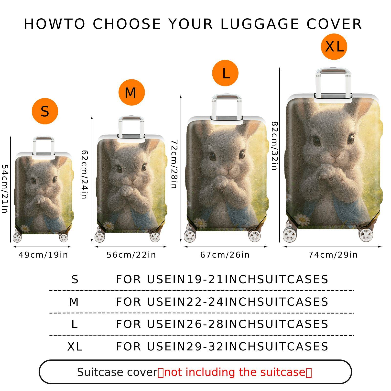 1-Piece Cute Rabbit Nature Forest Flower Animal  Suitcase Luggage Cover, Stretch Protective Sleeve