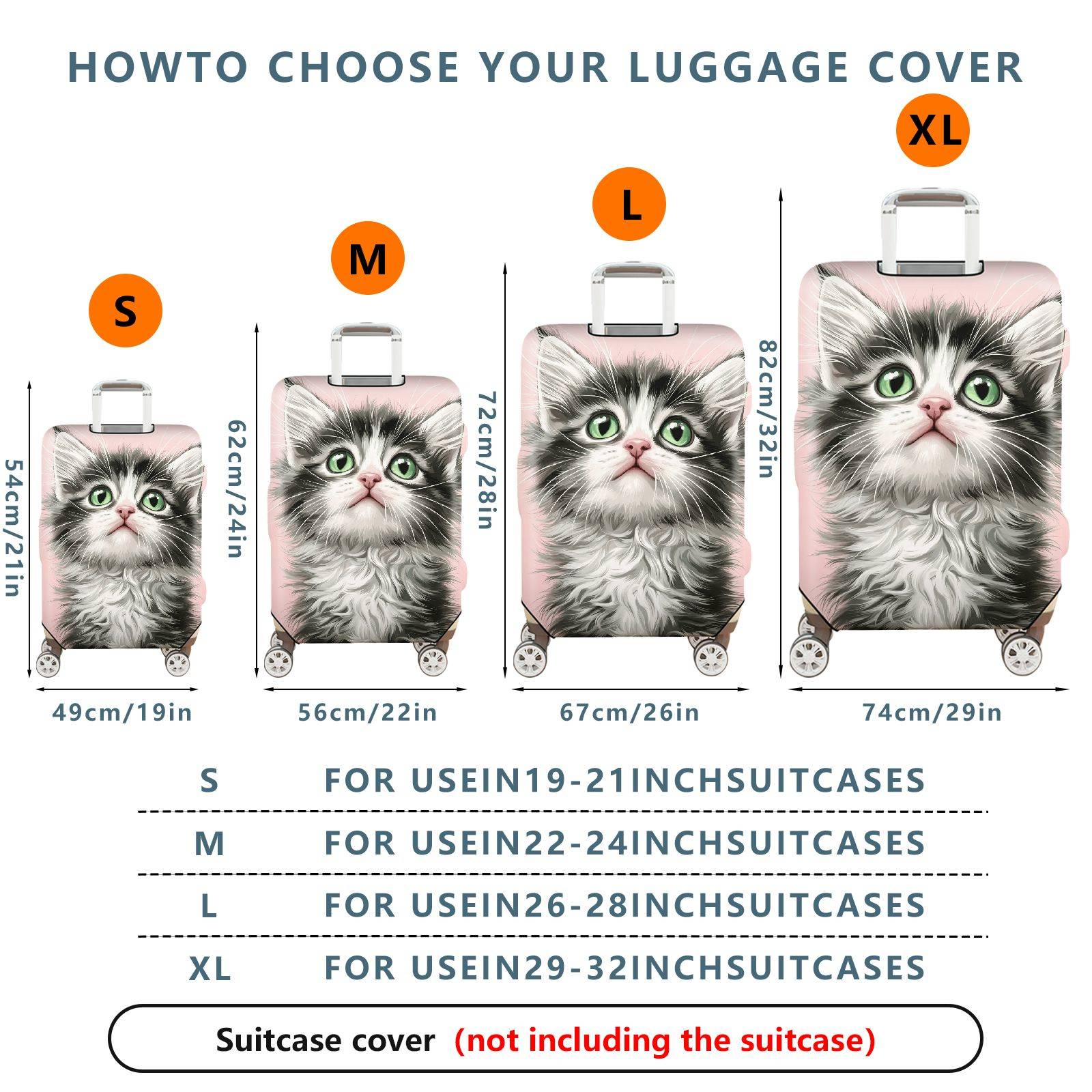 1-Piece Cute Kitten Pink Fluffy Whiskers Adorable  Suitcase Luggage Cover, Stretch Protective Sleeve