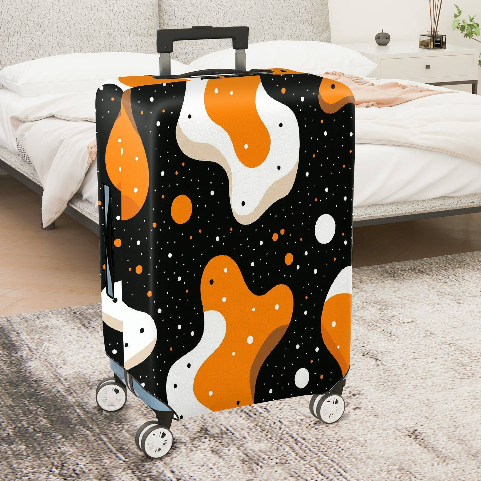 1-Piece Abstract Orange Black White Polka Dot Pattern Graphic Artistic  Suitcase Luggage Cover, Stretch Protective Sleeve