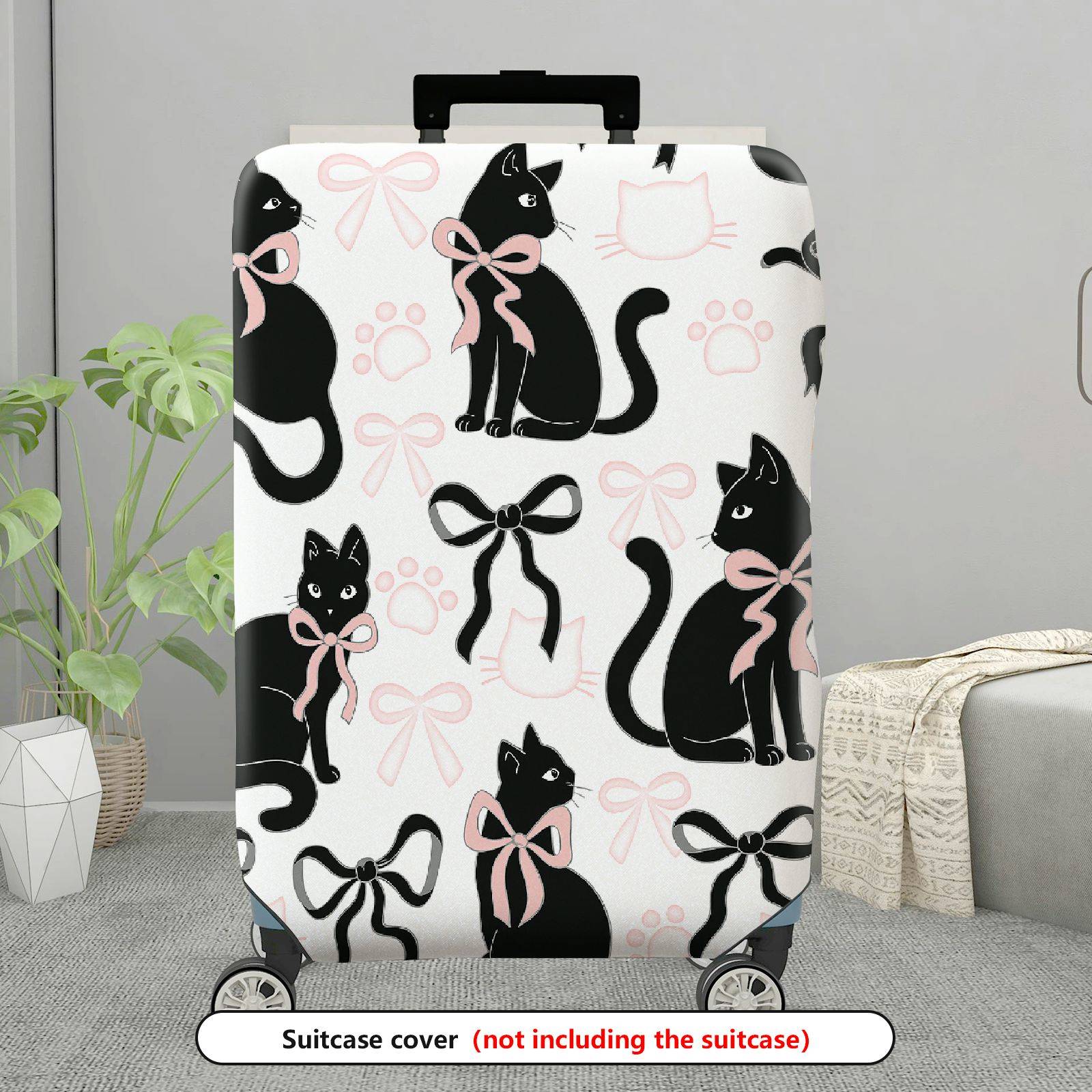 1-Piece Black Cat Bow Knot Paw Ribbon Cute  Suitcase Luggage Cover, Stretch Protective Sleeve