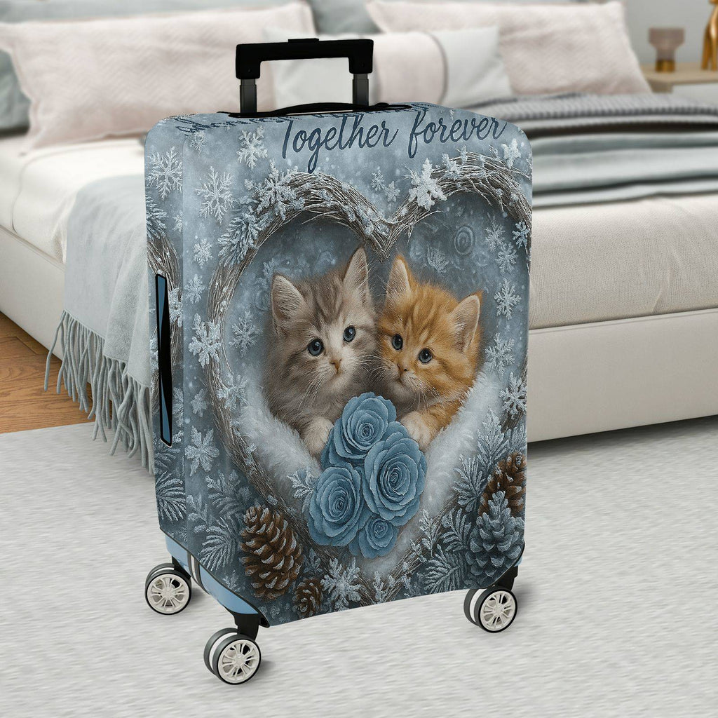 1-Piece Cute Winter Cat Heart Snowflake Rose  Suitcase Luggage Cover, Stretch Protective Sleeve