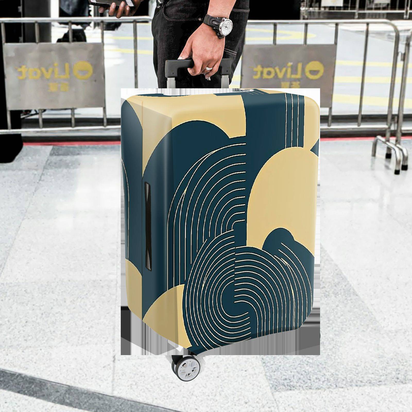 1-Piece Abstract Geometric Yellow Blue Beige Modern  Suitcase Luggage Cover, Stretch Protective Sleeve