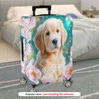 1-Piece Floral Dog Pink Peony Cute Animal  Suitcase Luggage Cover, Stretch Protective Sleeve