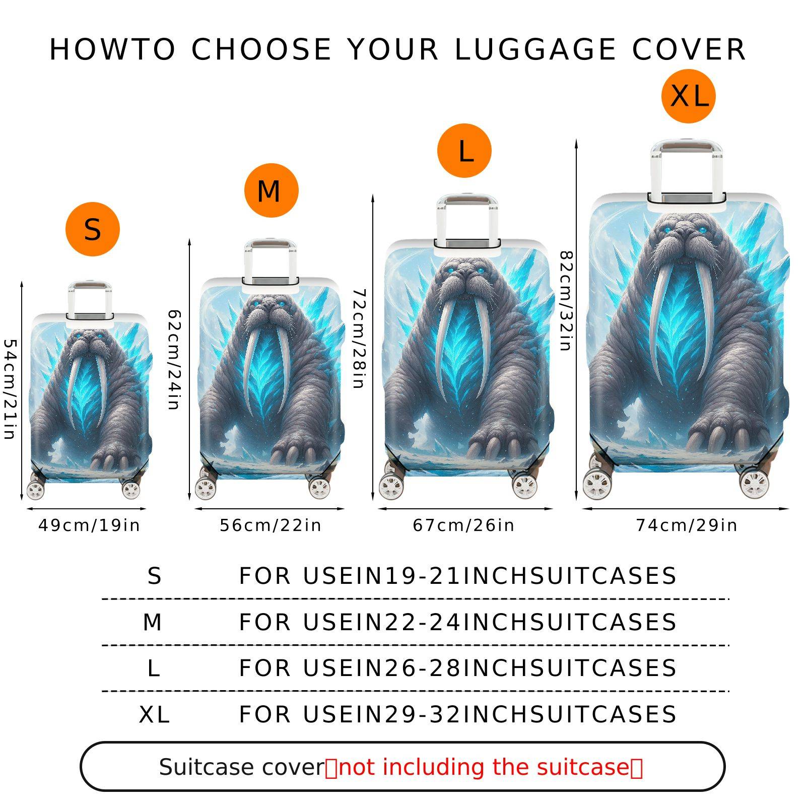 1-Piece Arctic Walrus Ice Fantasy Wildlife Creature  Suitcase Luggage Cover, Stretch Protective Sleeve