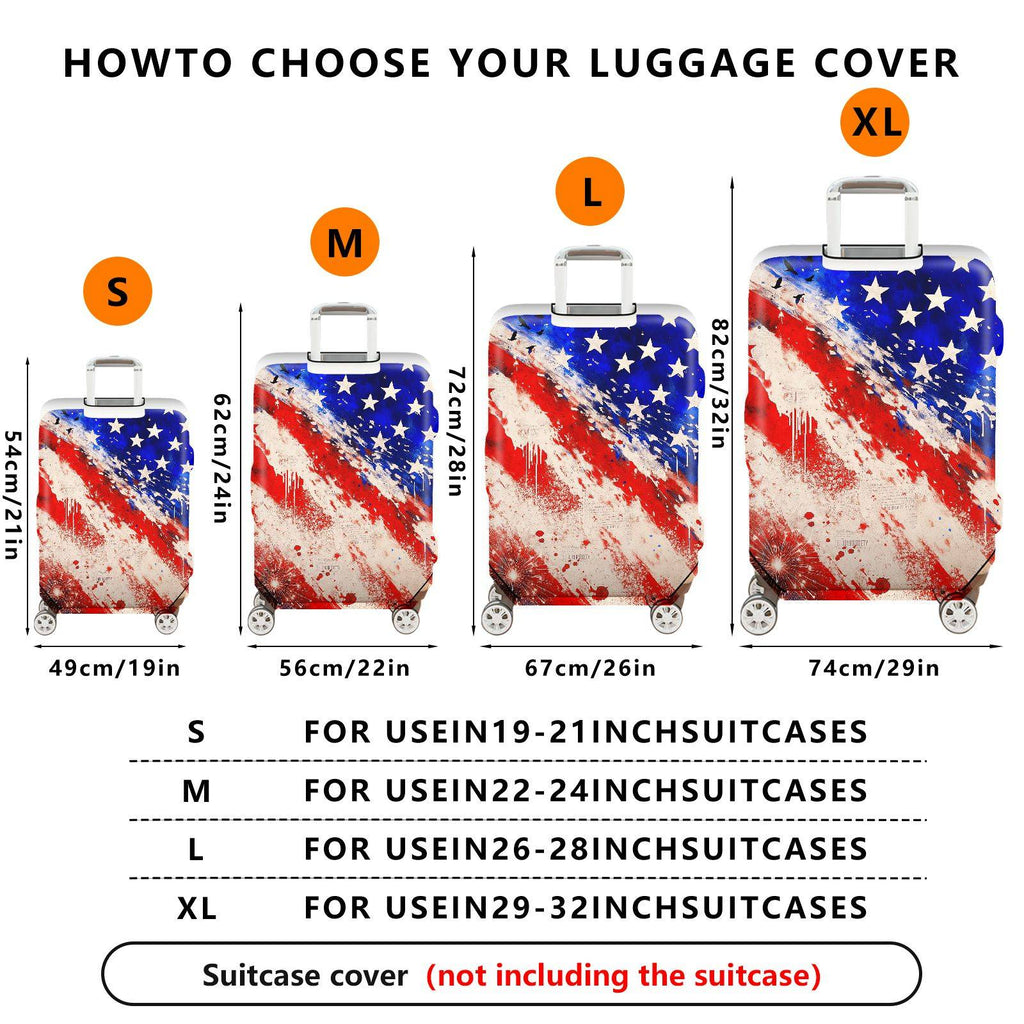 1-Piece American Flag Red White Blue Stars Abstract Fireworks  Suitcase Luggage Cover, Stretch Protective Sleeve
