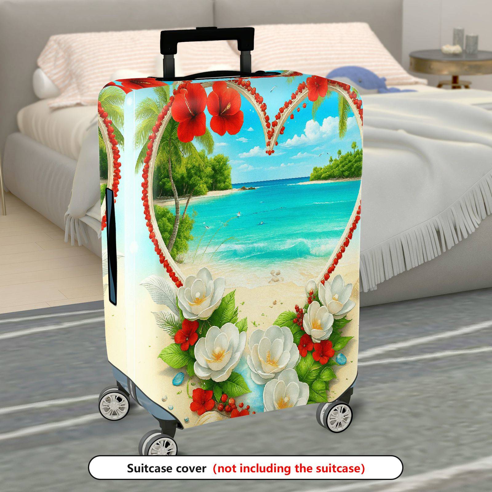 1-Piece Beach Floral Heart Tropical Paradise Colorful  Suitcase Luggage Cover, Stretch Protective Sleeve
